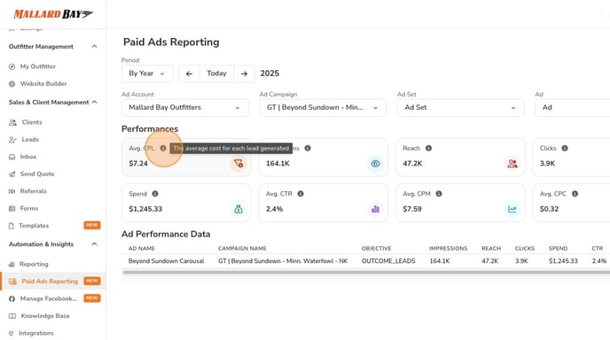 View Paid Ads Reporting by Year - Step 8